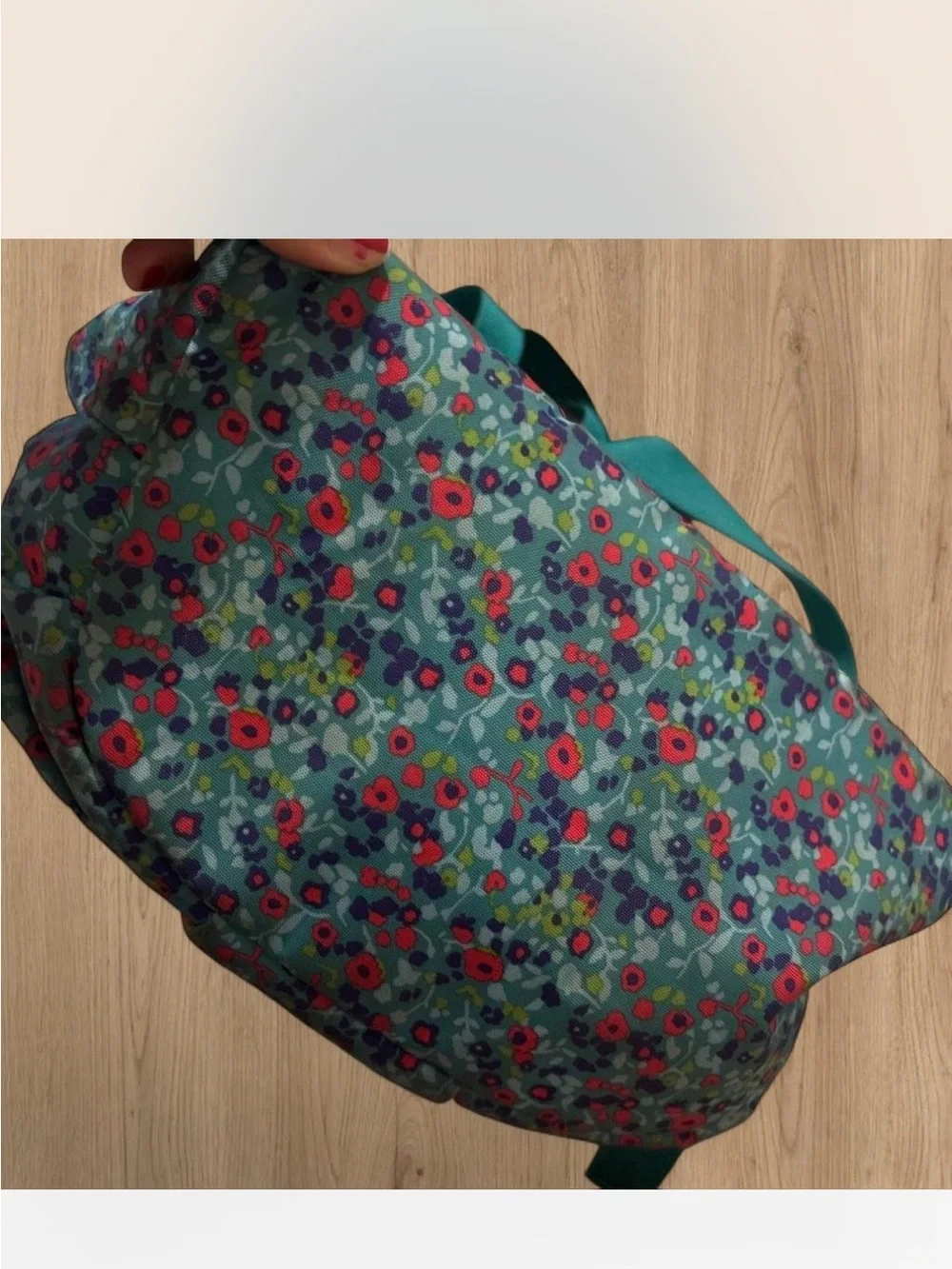 Kipling Teal Floral medium Backpack with Pink & Red Accents
